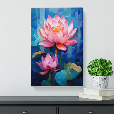 Lotus Flower Cubism Art - Wrapped Canvas