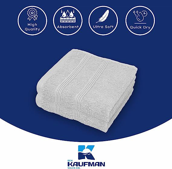 Kaufman - Premium Washcloth (13x13 Inches) 100% Cotton Ring Spun, Highly Absorbent, Durable, Light Gray