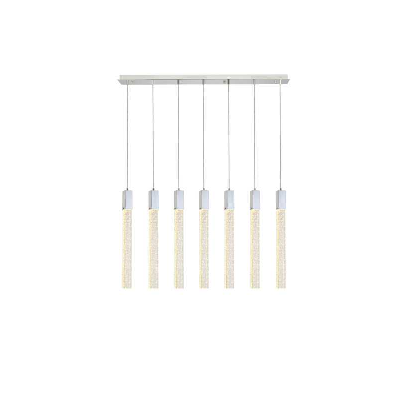 Luminaire suspendu rectangulaire à 7 lumières pour îlot de cuisine Aliha, Chrome