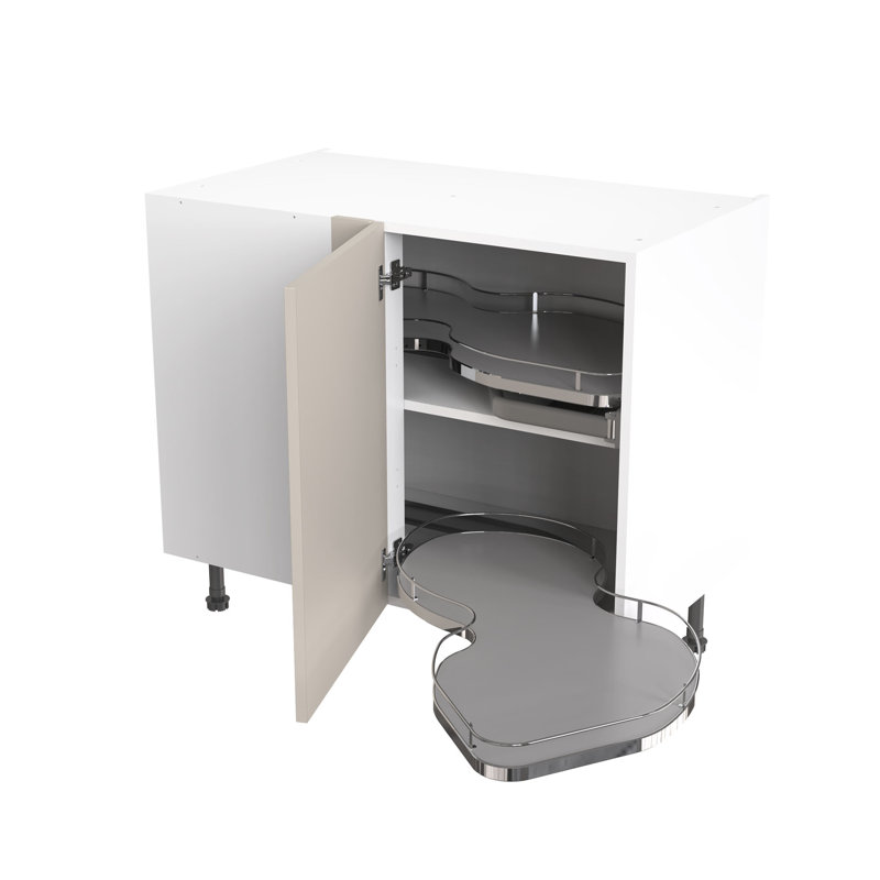 KitchenKit Flatpack Slab Gloss Base Unit Blind Corner With Pull Out Right, Light Grey