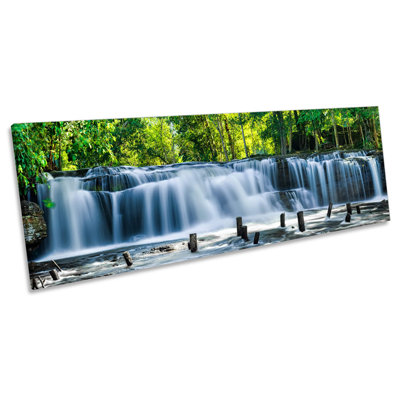 Forest Green Waterfall River - Wrapped Canvas Panoramic Art Prints