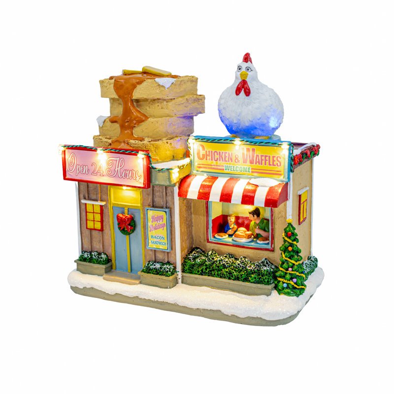 Village animé à thème de poulet et gaufres