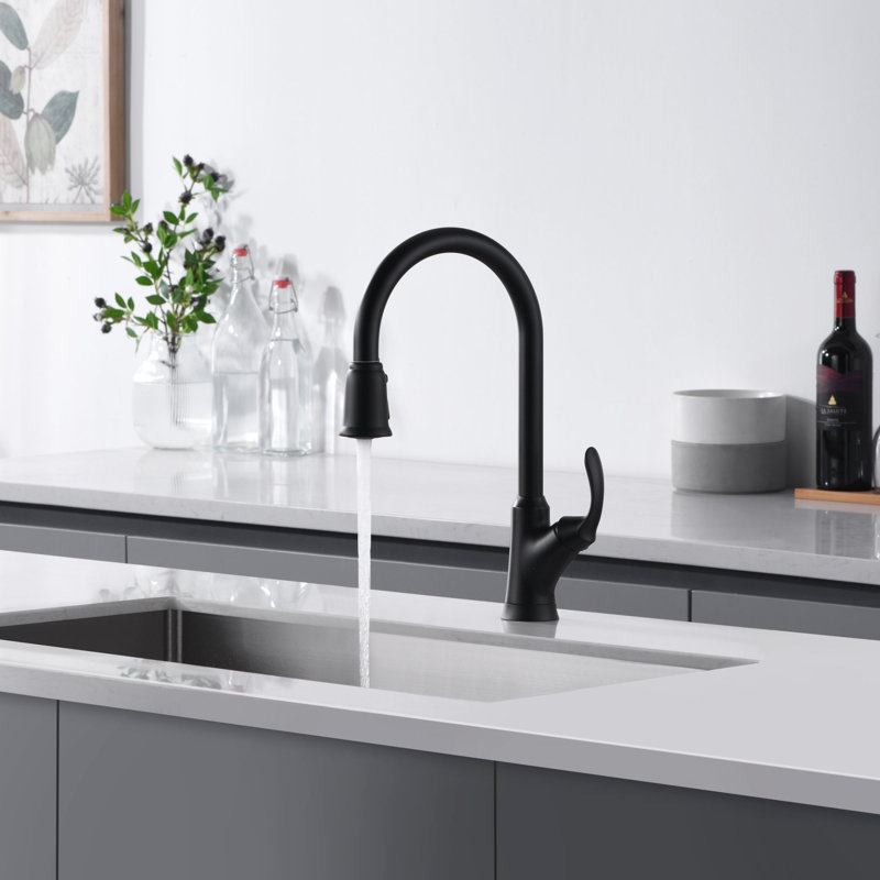 Stilleto Collection High-Arc Single Handle Kitchen/Bar Faucet with 2-Function Pull-Down Spout Sprayer - Matte Black