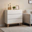 Commode 3 tiroirs blanche, commode de rangement moderne sans poignée avec pieds en bois naturel massif-925010169