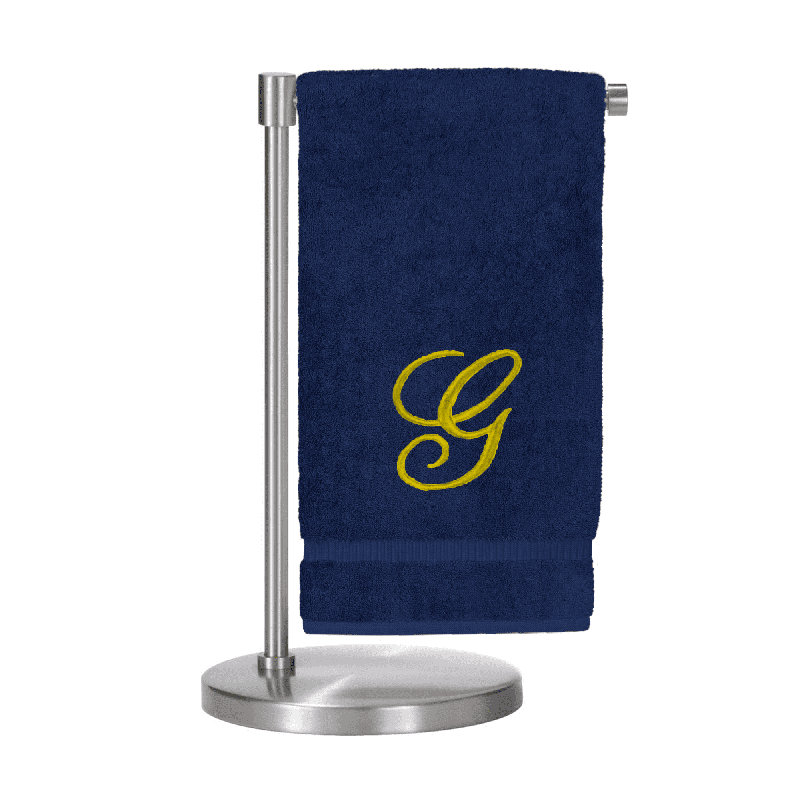 Serviettes de bain monogrammées - ensemble de 1 - lettre en script, G, Marine / doré