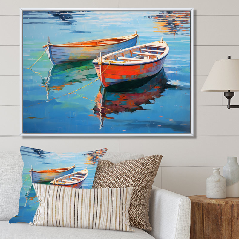 Boat Harmonic Waters - Print, 24" H x 32" W x 1" D, White Floater Framed