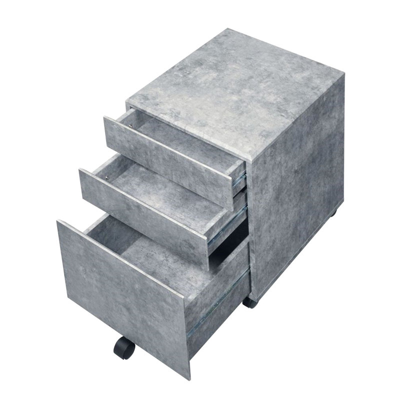 Classeur en faux béton, 3 roulettes, 5 roulettes, cadre en bois pour le rangement de bureau à domicile couleur argent