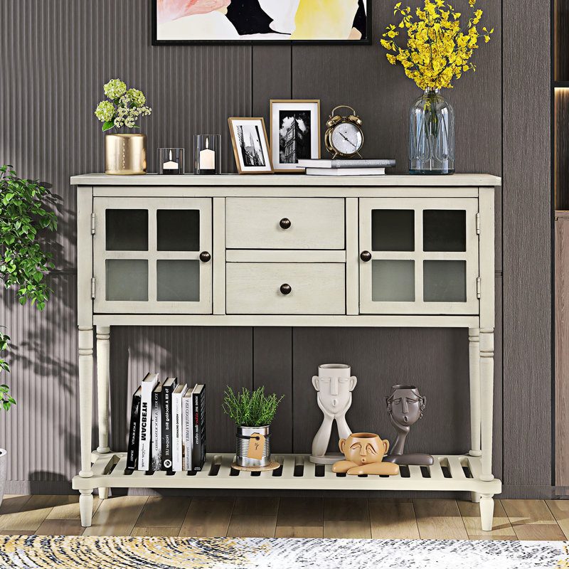 Console Farmhouse | Buffet avec tablette inférieure | Rangement de salon, Gris antique