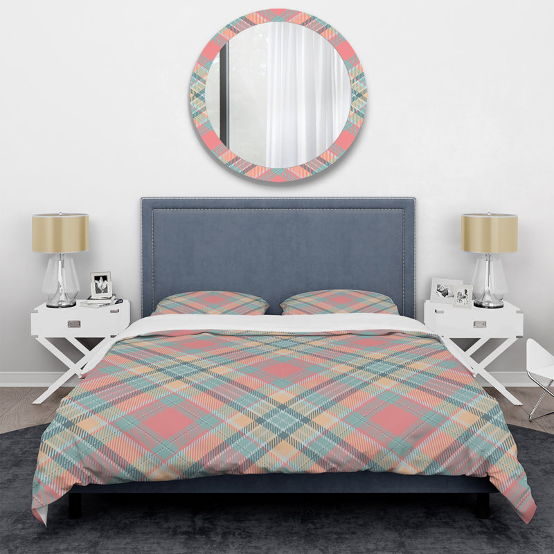 Tartan multicolore à carreaux - Ensemble de housse de couette abstrait - Microfibre de polyester