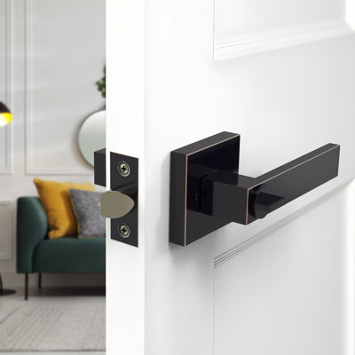 Modern Square Door Lever With Keyed Entry – Privacy Lockset For Bedroom Or Bathroom, Heavy-duty Zinc Alloy, Fits Standard Interior Doors