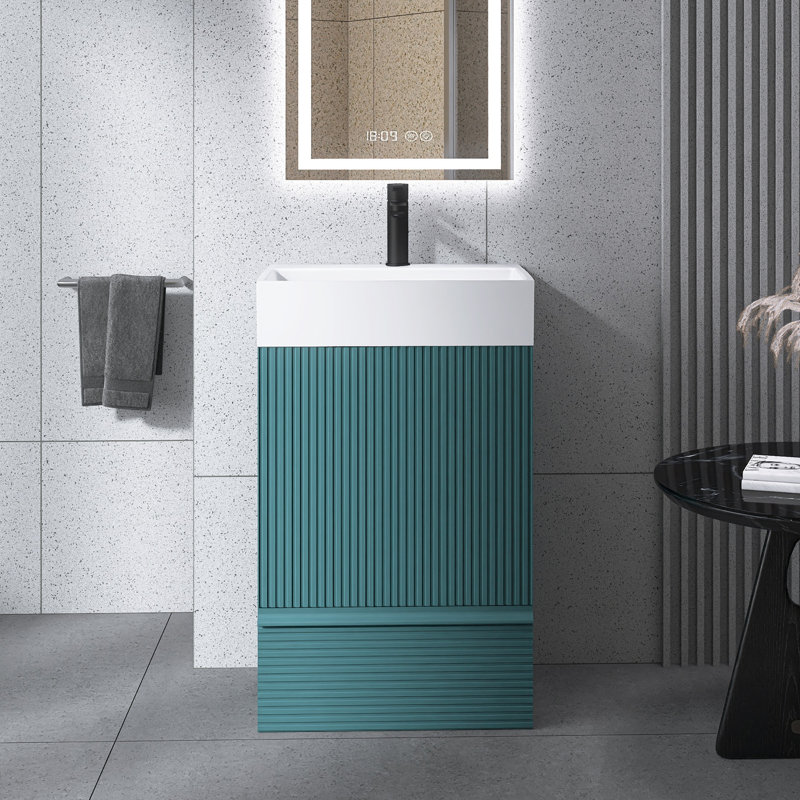 Meuble-lavabo autoportant moderne rayé 20 po avec lavabo en céramique