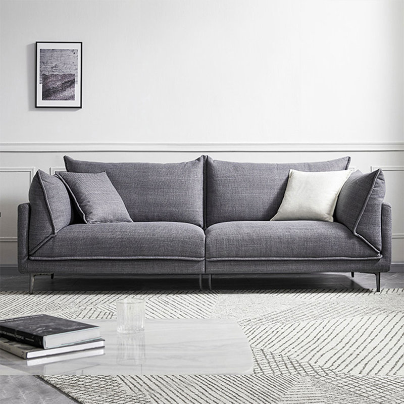 Canapé modulaire gris en coton et lin, H 32,28 po x l 94,49 po x P 37,4 po