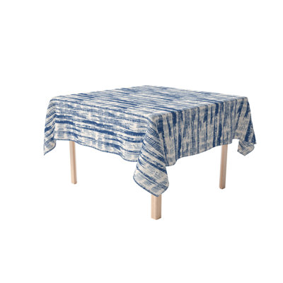 Square Tablecloth, 100% Cotton, 52X52", Blue Batik Stripe