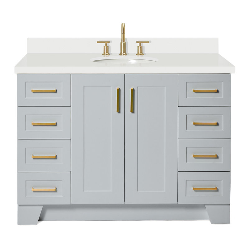 Freitas 48'' Solid Wood Single Bathroom Vanity, Oval, Gray, White Quartz