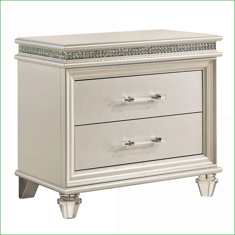 Table de chevet 2 tiroirs Pearl White