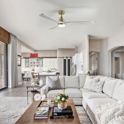 59.8 Inch Ceiling Fan with Light, 3 Solid Wood Blades,Remote Control,6-speed Reversible DC Motor for Living Room,Bed Room,Dining Room.