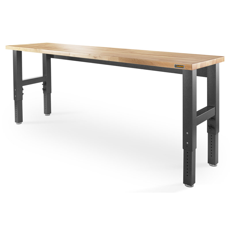 Adjustable Height Hardwood Workbench, 40.8" H x 96" W x 25" D, Hammered Granite