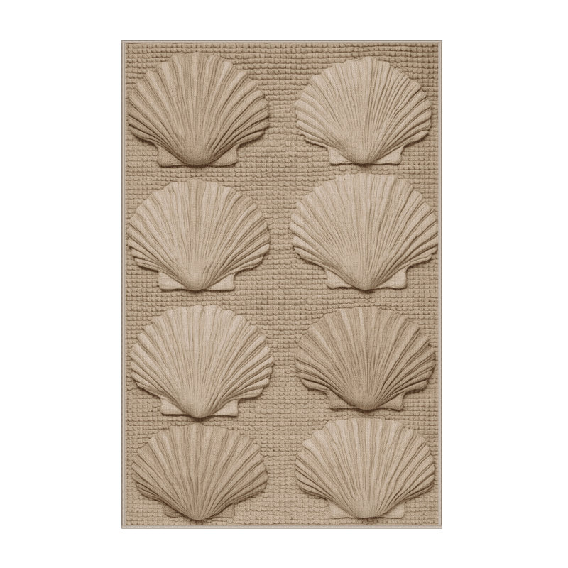 Washable Fossil Shell Design Coastal Area Rug, Runner 2' x 5'