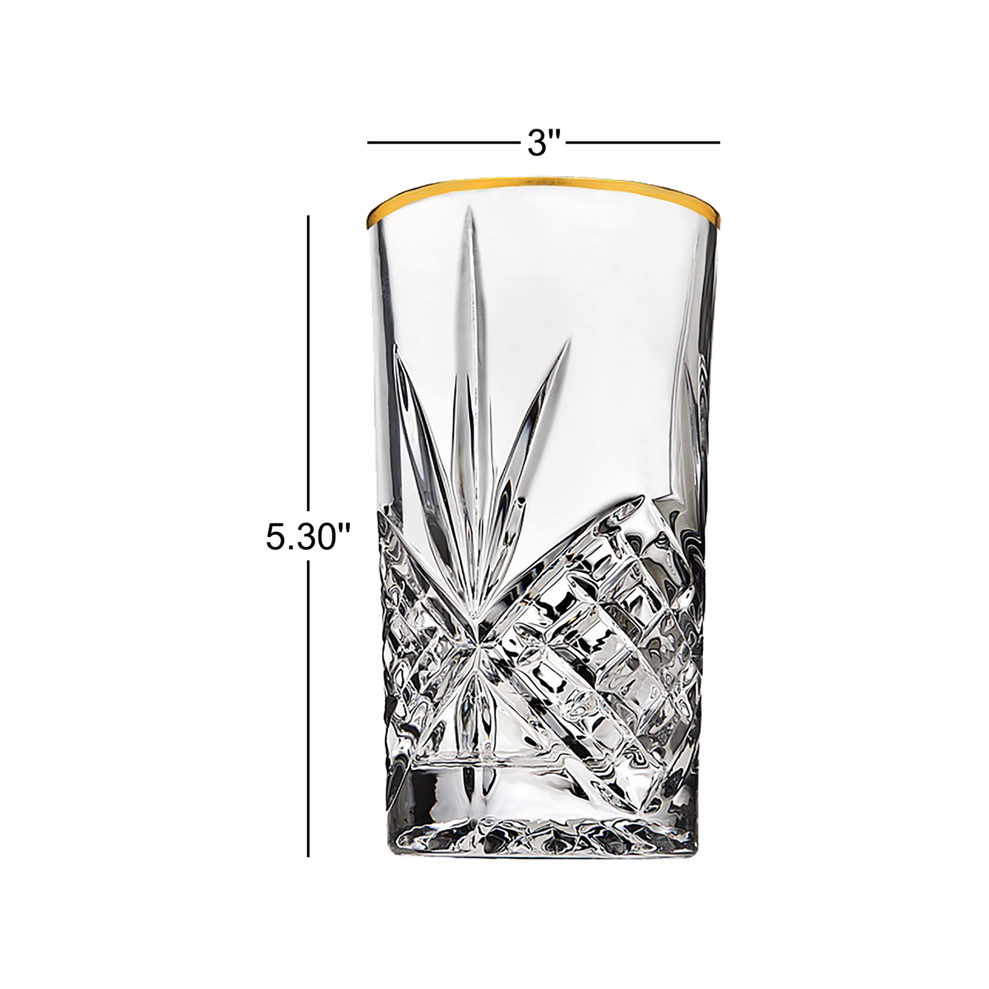 Dublin Crystal Gold Rim Highball Glass 12oz, Gold