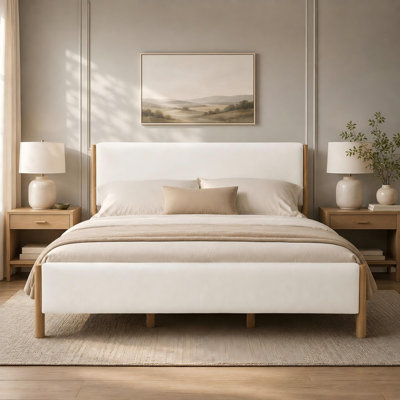 Cthsorin King Boucle Upholstered Bed with Solid Wood Legs