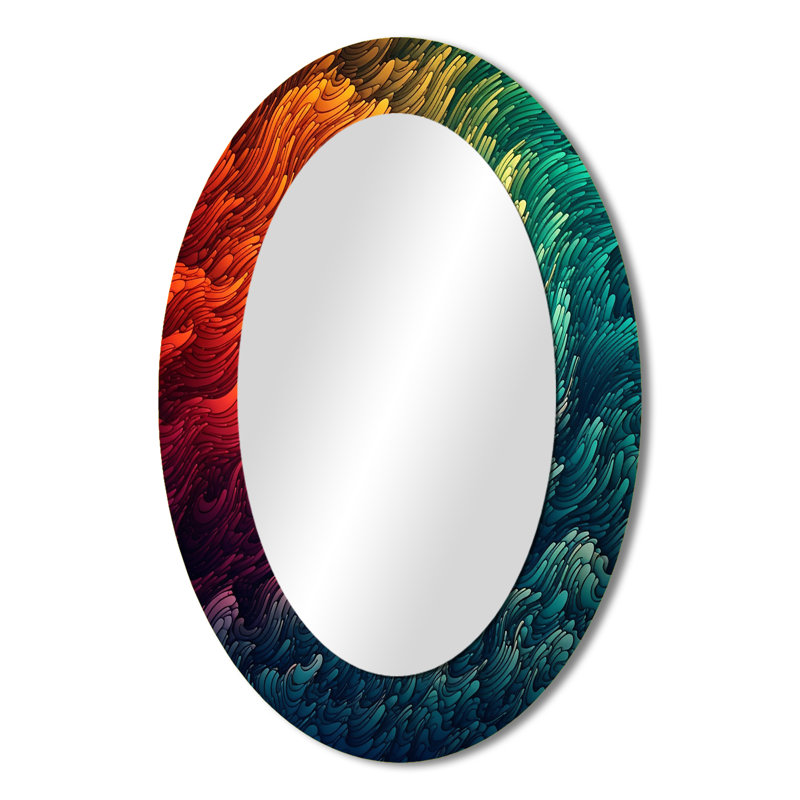 Exploration des profondeurs du marbre orange I - Miroir mural moderne ovale, 36 po x 24 po