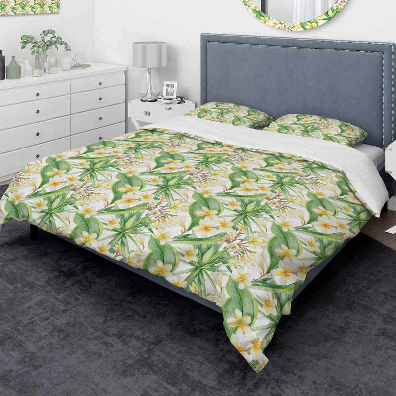 Ensemble de housse de couette designart fleurs, Housse simple + 1 taie décorative