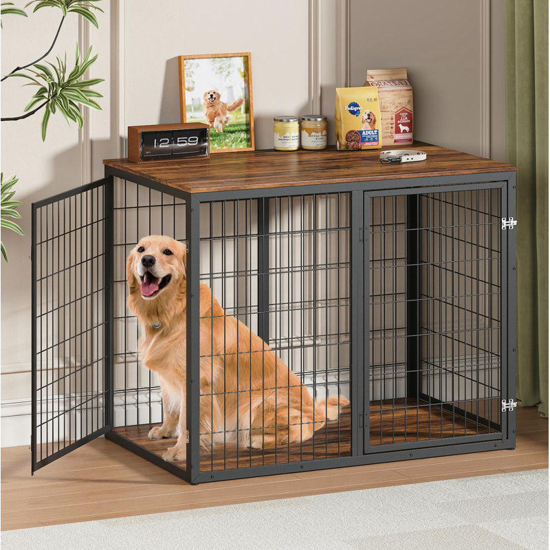 Meuble cage pour chien de 47 po avec 3 portes, pour grands et moyens chiens., Brun rustique
