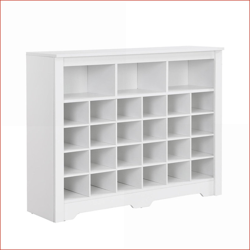 Shoe Cabinet | 24 Cubby Contemporary Curved Base | Off-White Versatile Sideboard | Particle Board | Hallway