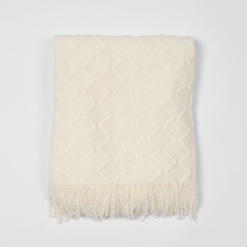 Cozy Ivory Textured Diamond Knitted Throw 50" x 60"