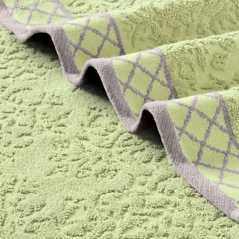 Modern Threads 6-Piece Damask Jacquard/Solid Ultra Soft 550GSM 100% Combed Cotton Towel Set with Embellished Borders, Sage