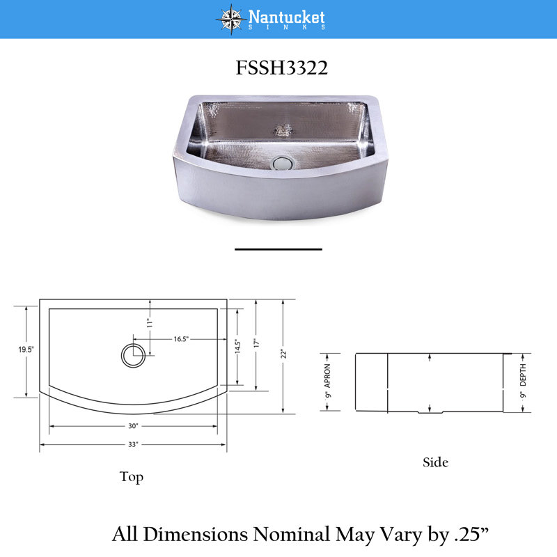 33 Inch Hammered Farmhouse Stainless Steel Sink