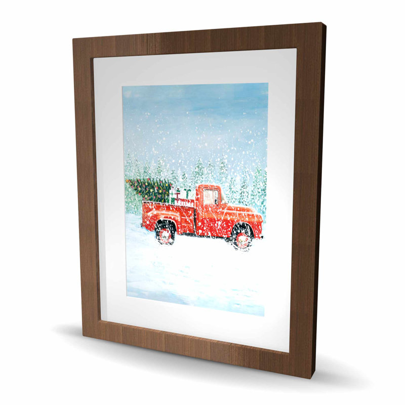Camion d'arbre de Noël - reproduction encadrée mate pour la décoration intérieure, Brun, H 20 po x l 16 po