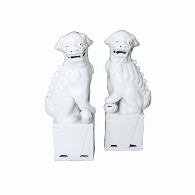 11 in H White Sitting Foo Dog Figurine Porcelain