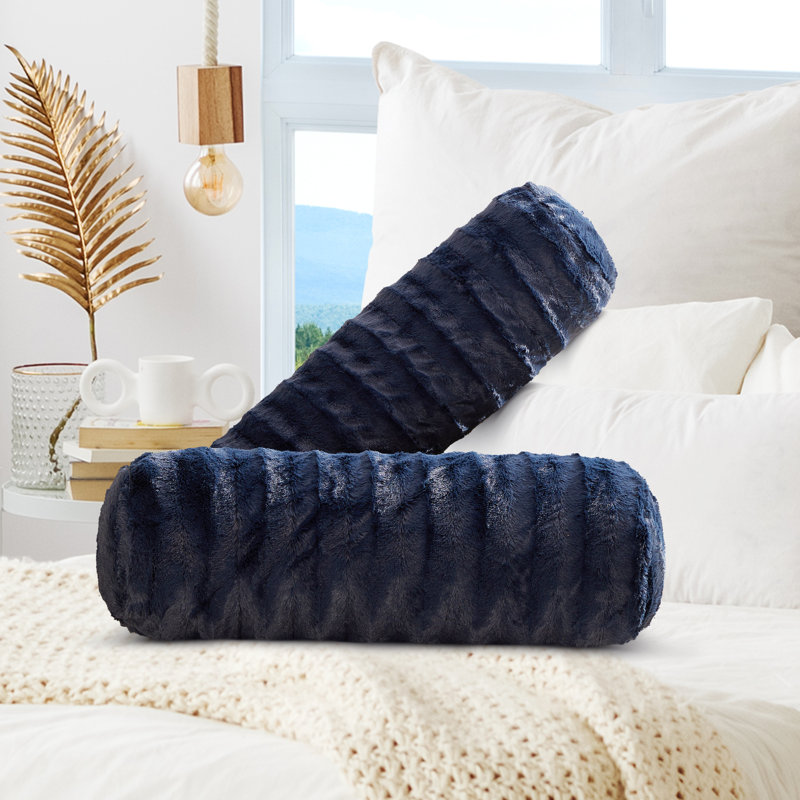 Cheer Collection Faux Fur Bolster Pillow, Blue