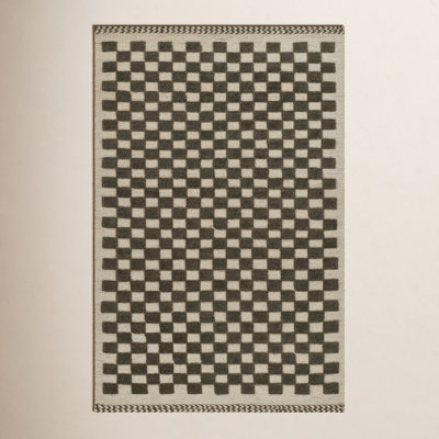 Azle Charcoal Beige Hand-Woven Wool Rug