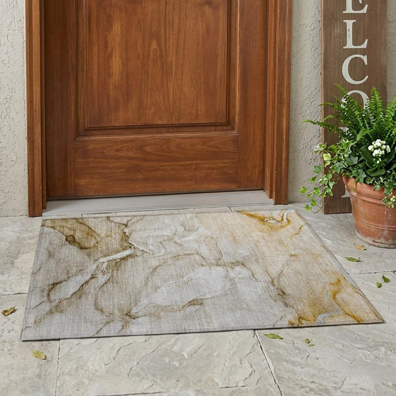 2' X 3' Brown Abstract Washable Non Skid Indoor Outdoor Area Rug