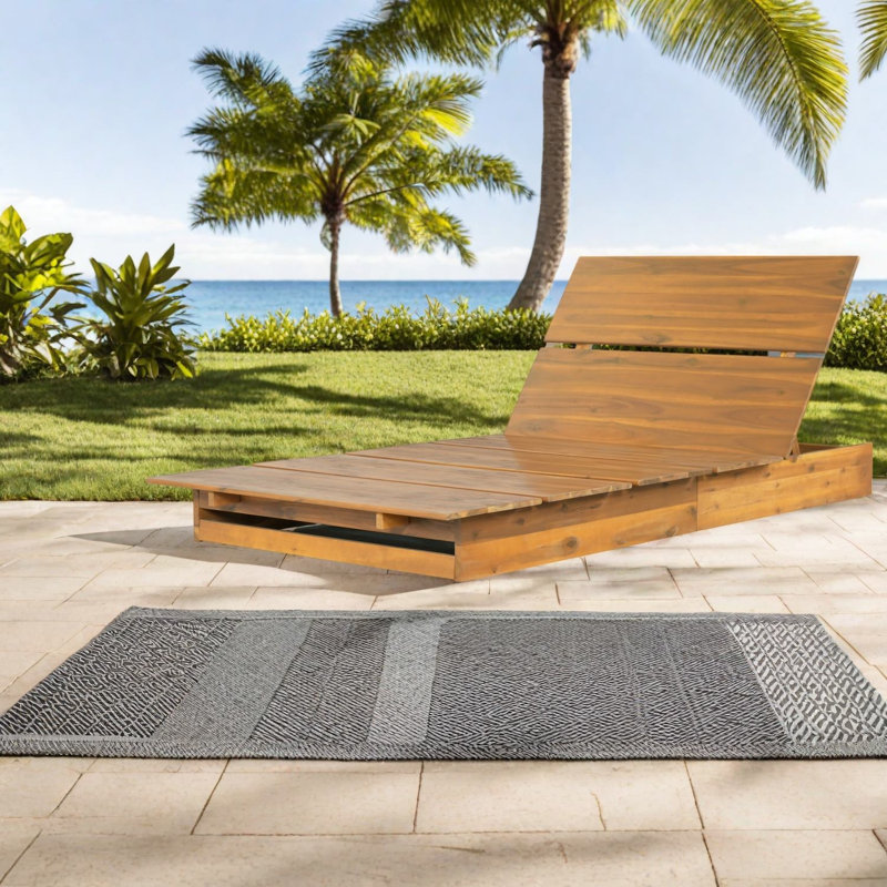 Chaise longue de patio réglable en bois d'acacia moderne près de la piscine