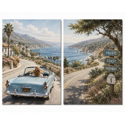 Extra-large Set of 2 Pacific Coast Highway Wall Art Canvas Print Coastal California Road Trip Decor for Living Room Bedroom Office 24x36 Inch Canvas Print - Ready to hang
