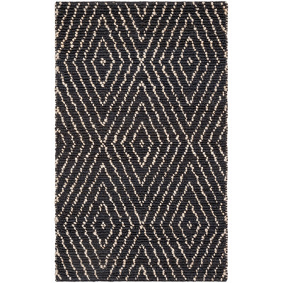 Tapis noir en jute / coton tissé à la main Wilmore