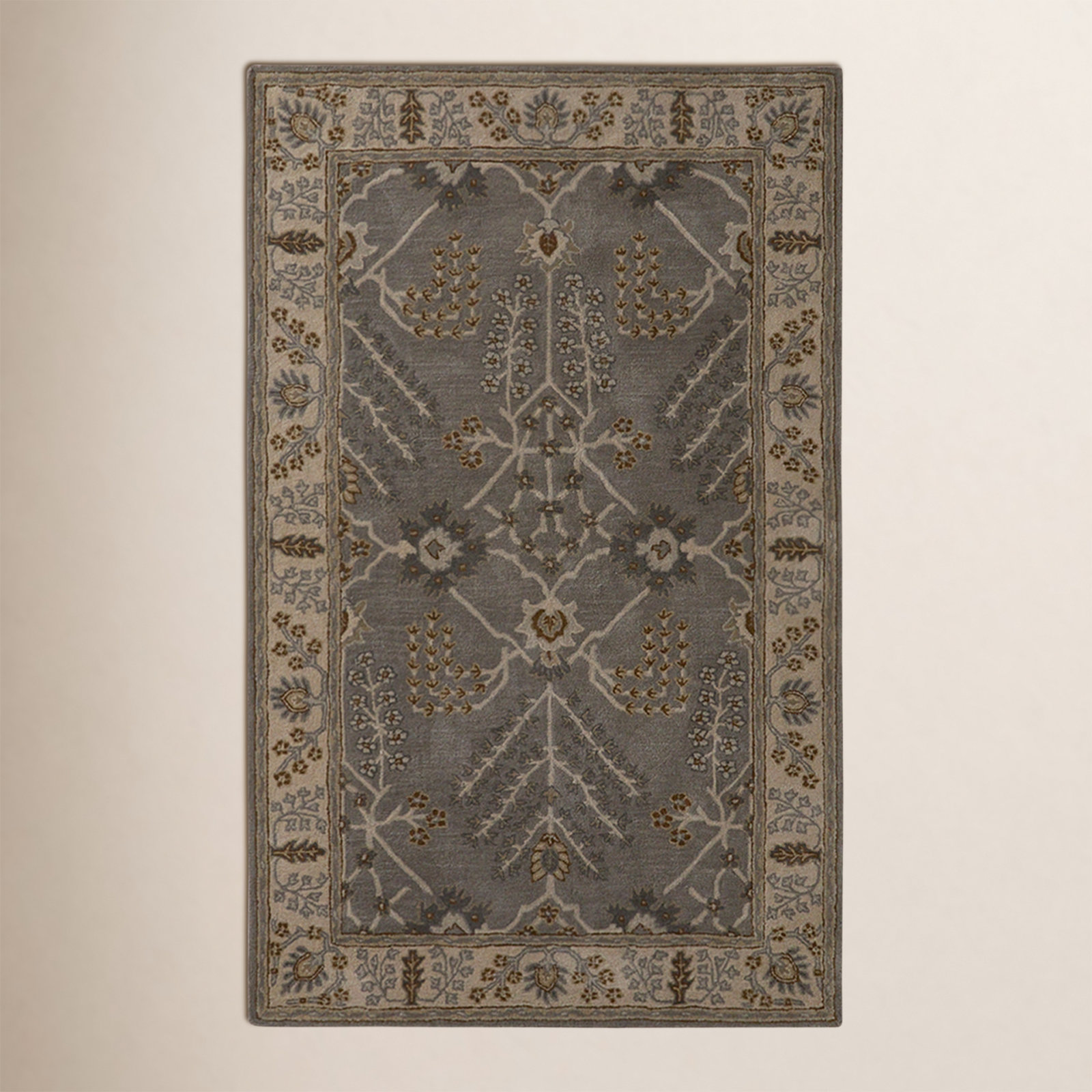 Crestfield Gray Beige Hand-Tufted Wool Rug, Rectangle 5' x 8'