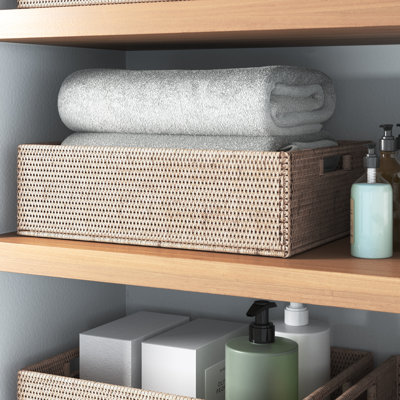 Rattan Rectangular Basket with Cutout Handles