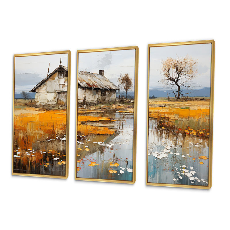 «Countryside Farm Fusion Unveilé» - Ensemble de décoration murale de ferme, Cadre flottant doré, H 32 po x l 48 po x P 1 po