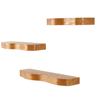 Cole And Grey Wood Handmade Room Brown Wall Shelf With Various Sizes Set