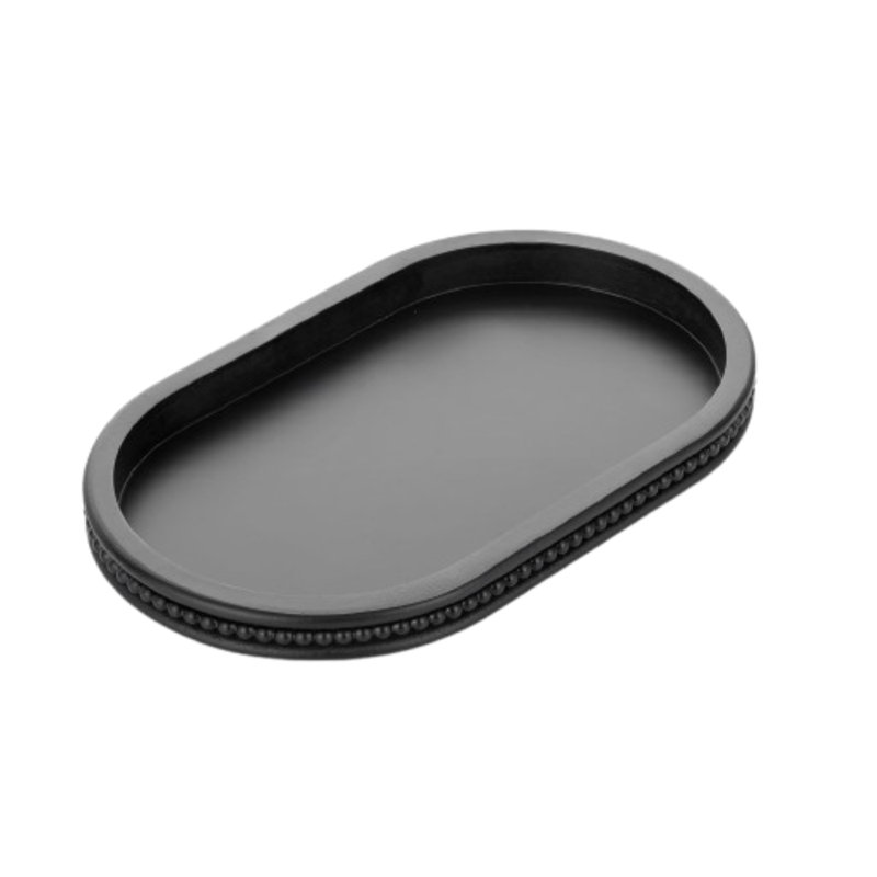 Centre de table ovale noir avec plateau en bois perlé noir