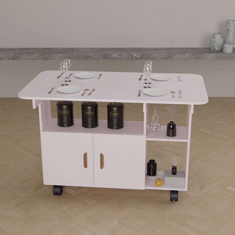 Table de salle à manger pliante et mobile moderne pour petits espaces, table rectangulaire à abattants avec roulettes et tiroir pour salle à manger ou salon, blanche
