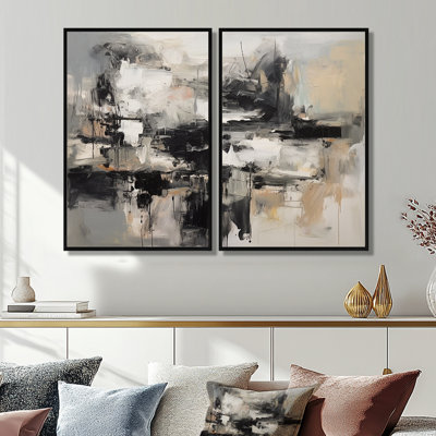 Gris et noir monde intérieur de marbre II - Décoration murale géométrique abstraite 2 pièces