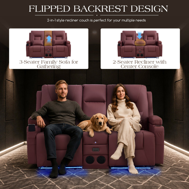 Causeuse inclinable électrique Zero Wall Hugger avec console rabattable, lumières DEL et haut-parleurs Bluetooth, Rouge