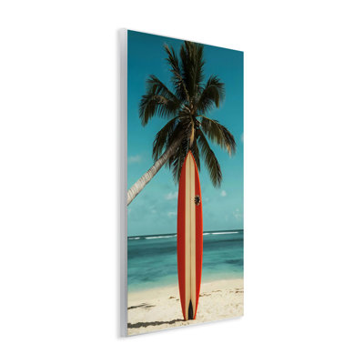 Plaque murale simple palmier et planche de surf, design par LSR Design Studio