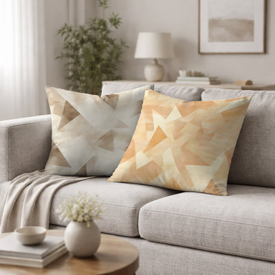 Beige Angles - Coussin décoratif géométrique imprimé 2 pièces
