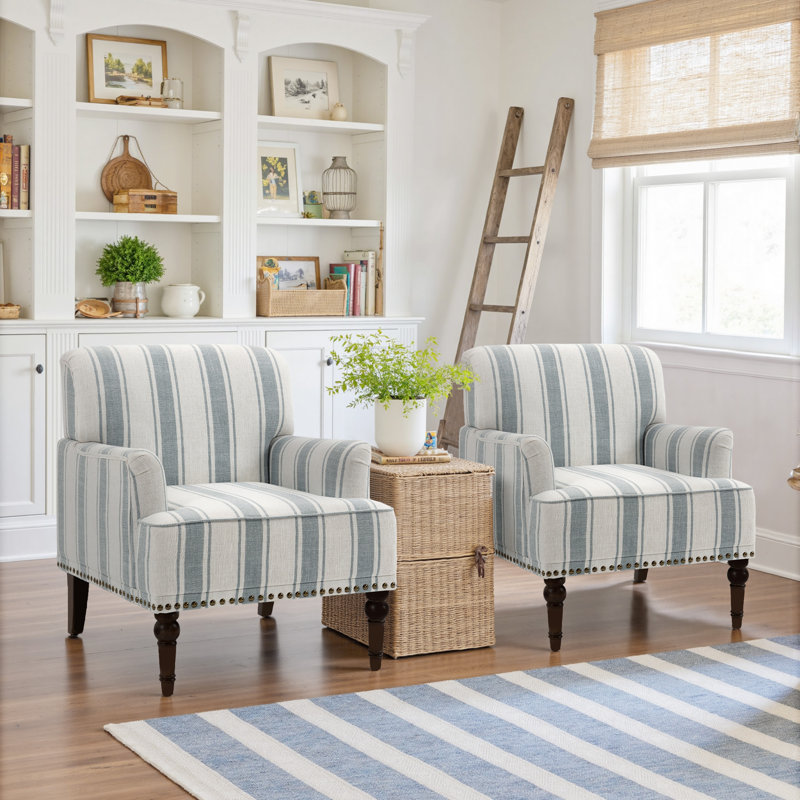 Fauteuil Iliana, Lin rayé bleu